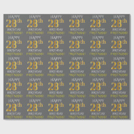 Papel De Presente Cinza, Faux Dourado "FELIZ 28 ANOS"