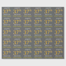 Papel De Presente Cinza, Faux Dourado "FELIZ 37 ANOS"