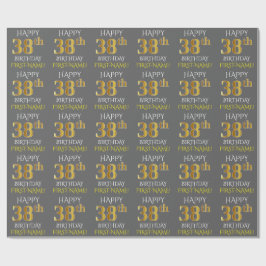 Papel De Presente Cinza, Faux Dourado "FELIZ 38 ANOS"