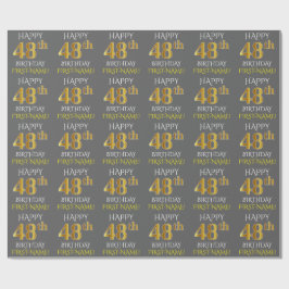 Papel De Presente Cinza, Faux Dourado "FELIZ 48 ANOS"