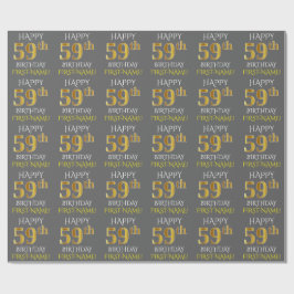 Papel De Presente Cinza, Faux Dourado "FELIZ 59 ANOS"