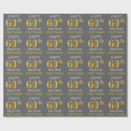 Papel De Presente Cinza, Faux Dourado "FELIZ 60 ANOS"