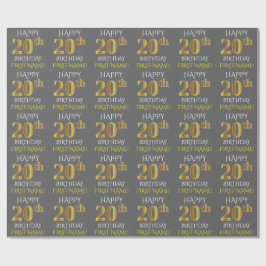 Papel De Presente Cinza, Faux Dourado "FELIZ ANIVERSÁRIO 20"