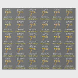 Papel De Presente Cinza, Faux Dourado "FELIZ ANIVERSÁRIO 7"