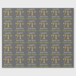 Papel De Presente Cinza, Faux Dourado "FELIZ ANIVERSÁRIO DE 71 ANOS"