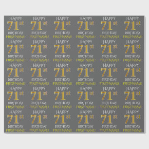 Papel De Presente Cinza, Faux Dourado "FELIZ ANIVERSÁRIO DE 71 ANOS"