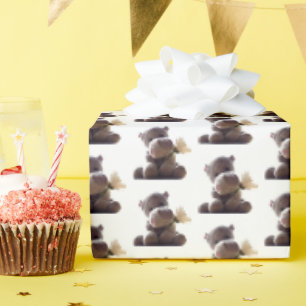 Papel De Presente Cinza Feliz Hippo com Fotografia de Desenho Daisy