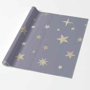 Papel De Presente Cinza Festiva Moderna, Dourada Rolha