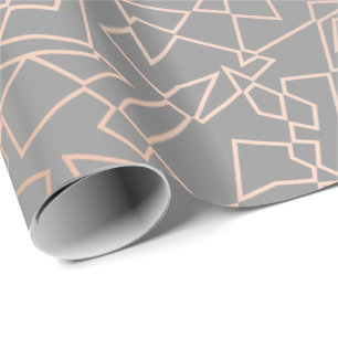 Papel De Presente Cinza geométrico do teste padrão do ouro