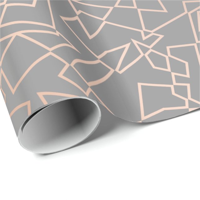 Papel De Presente Cinza geométrico do teste padrão do ouro (Ponta do rolo)