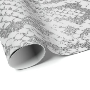Papel De Presente Cinza Glam Silver Monochrom Python Cobra Skip