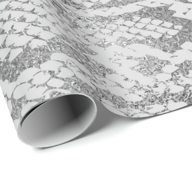 Papel De Presente Cinza Glam Silver Monochrom Python Cobra Skip (Ponta do rolo)