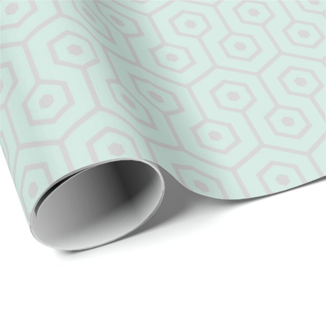 Papel De Presente Cinza Hexagonal Eomêntrica De Beehomb Mint Green A (Ponta do rolo)