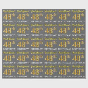 Papel De Presente Cinza, Imitação de Ouro "ANIVERSÁRIO DE 48 ANOS"