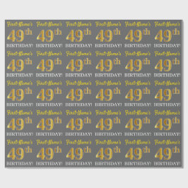 Papel De Presente Cinza, Imitação Dourada "49º ANIVERSÁRIO"