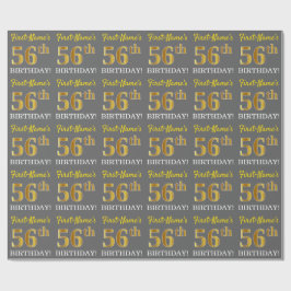 Papel De Presente Cinza, Imitação Dourada "56º ANIVERSÁRIO"