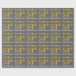 Papel De Presente Cinza, Imitação Dourada "58 ANOS"