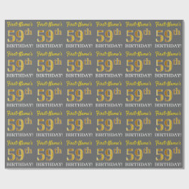 Papel De Presente Cinza, Imitação Dourada "59 ANOS"