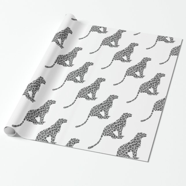 Papel De Presente Cinza Leopardo e Silhueta Cinza Claro (Desenrolado)