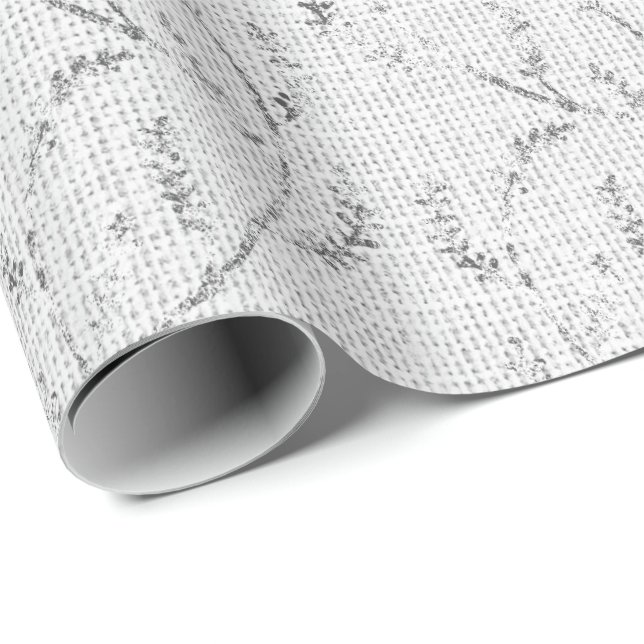 Papel De Presente Cinza Linen Silver White Sparkly Laurel (Ponta do rolo)