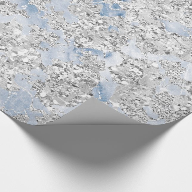 Papel De Presente Cinza Marble Cinza  de Brilho Azul de Prata (Ponta)