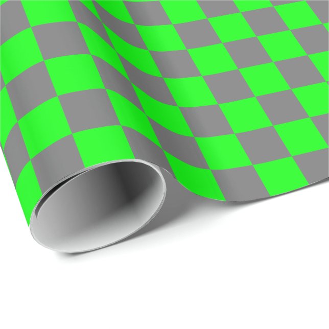 Papel De Presente Cinza média e Verde limão verificados (Ponta do rolo)