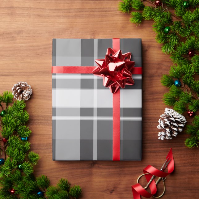 Papel De Presente Cinza na Xadrez da Cinza (Presente de Natal)