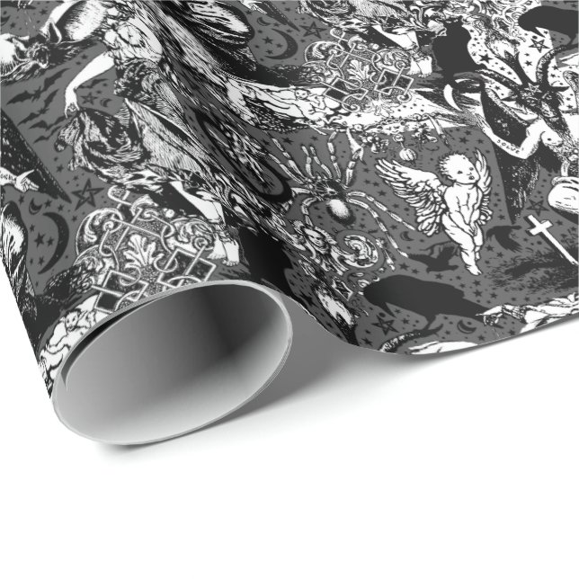 Papel De Presente Cinza Negra Testemunha Gótica Vitoriana Baphomet (Ponta do rolo)