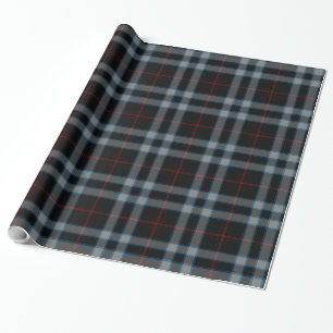 Papel De Presente Cinza Negra Xadrez Azul Tartan