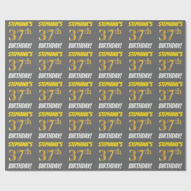 Papel De Presente Cinza, Ouro Falso/Imitação, "37º ANIVERSÁRIO" (Aberto)