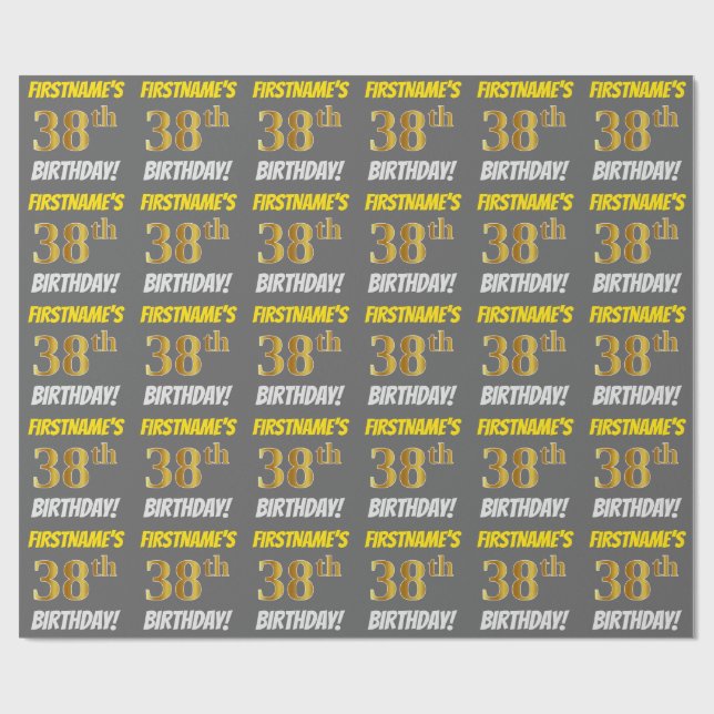 Papel De Presente Cinza, Ouro Falso/Imitação, "38º ANIVERSÁRIO" (Aberto)