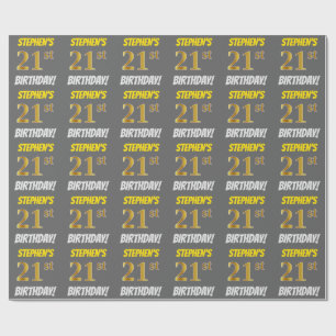 Papel De Presente Cinza, Ouro Falso/Imitação, "ANIVERSÁRIO DE 21 ANO