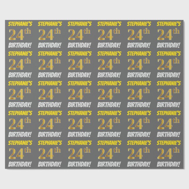 Papel De Presente Cinza, Ouro Falso/Imitação, "ANIVERSÁRIO DE 24 ANO (Aberto)