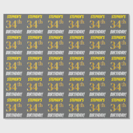 Papel De Presente Cinza, Ouro Falso/Imitação, "ANIVERSÁRIO DE 34 ANO