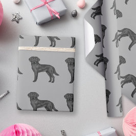 Papel De Presente Cinza-Padrão de Cão-de-Obra-Colmeia-Labrador Preto
