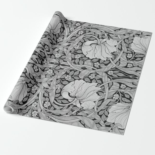 Papel De Presente Cinza Pimpernel Monotone, William Morris (Desenrolado)