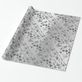 Papel De Presente Cinza Prateada Borboleta Insetos Gems Diamond