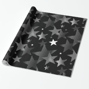 Papel De Presente cinza prateada estrelas negras impressão