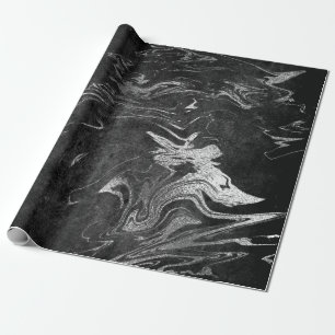 Papel De Presente Cinza Preto Prata Grafite Marble Shiny Glam