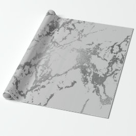 Papel De Presente Cinza Profunda, Marble, Stine Metálica Brilhante