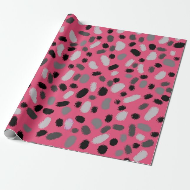 Papel De Presente Cinza rosa Design preto da gelatina (Desenrolado)