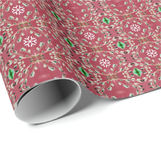 Papel De Presente Cinza Rosa e Verde Escuro (Ponta do rolo)