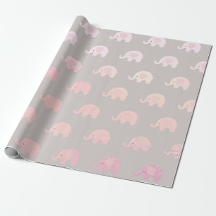 Papel De Presente Cinza rosa Pastas Princesa Elefante Novo Bebê