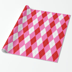 Papel De Presente Cinza Rosa Quente Vermelho Wht XL Argyle