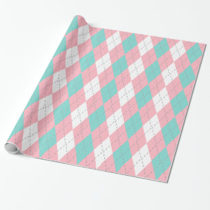 Papel De Presente Cinza Rosa-Rosa-Rosa-Turquesa Wht XL Argyle