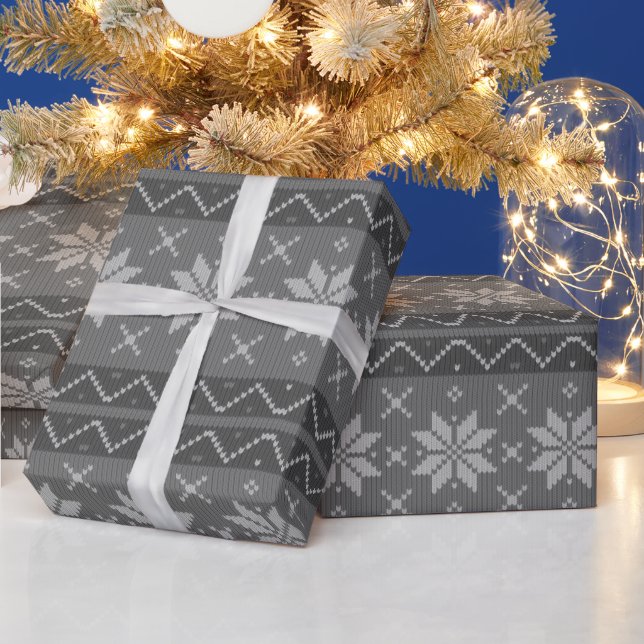 Papel De Presente Cinza Scandinávia Knit Cozy, um suéter de Natal (Feriados)
