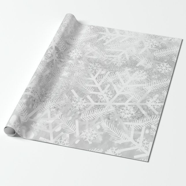 Papel De Presente Cinza Silve Glitter Natal Foliday Snowflake Joia (Desenrolado)