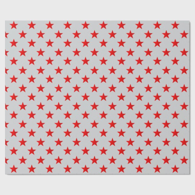Papel De Presente Cinza Sky Bright Red Stars (Aberto)