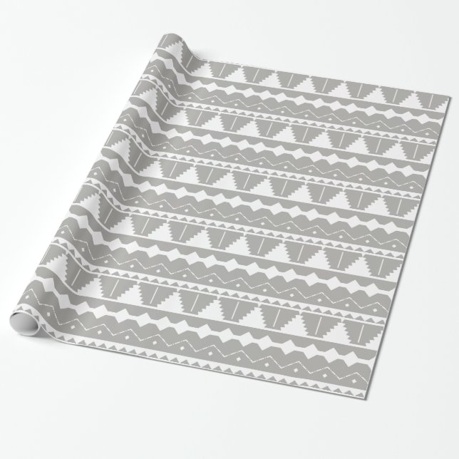 Papel De Presente Cinza Trendy Modern & White Aztec (Desenrolado)