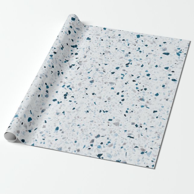 Papel De Presente Cinza Verde Azul-Azul-Azul-Terrazzo Retro (Desenrolado)